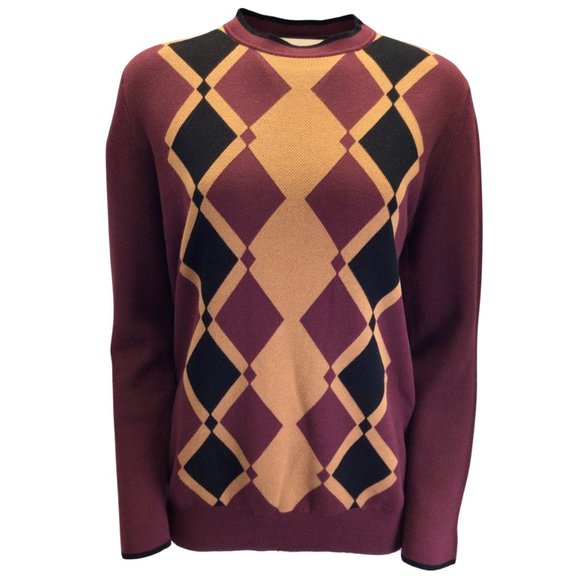 PLAN C BURGUNDY MULTI ARGYLE DIAMOND KNIT PULLOVER SWEATER - Picture 1 of 4